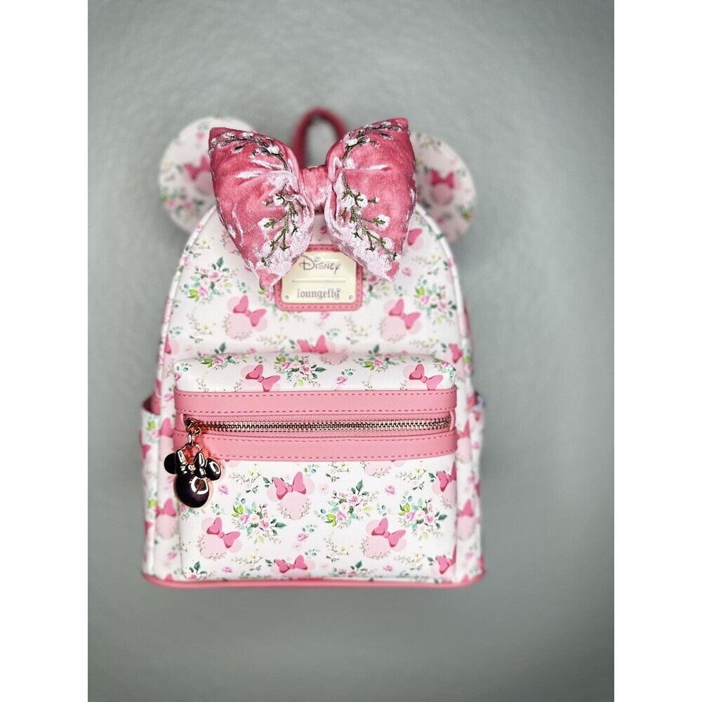 Loungefly Disney Mini Backpack Bag Womens Minnie Mouse All Over Print Bow Ears